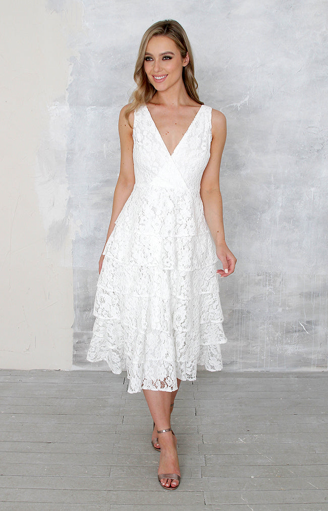 Sade Tiered Lace Midi Dress - Ivory