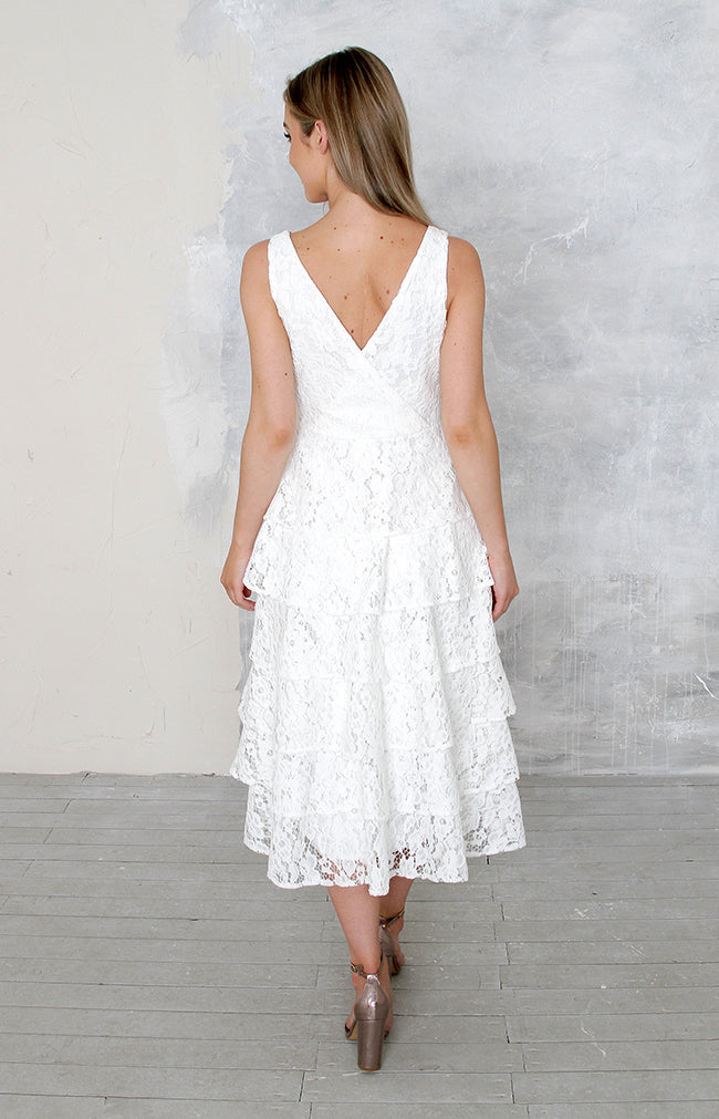 Sade Tiered Lace Midi Dress - Ivory
