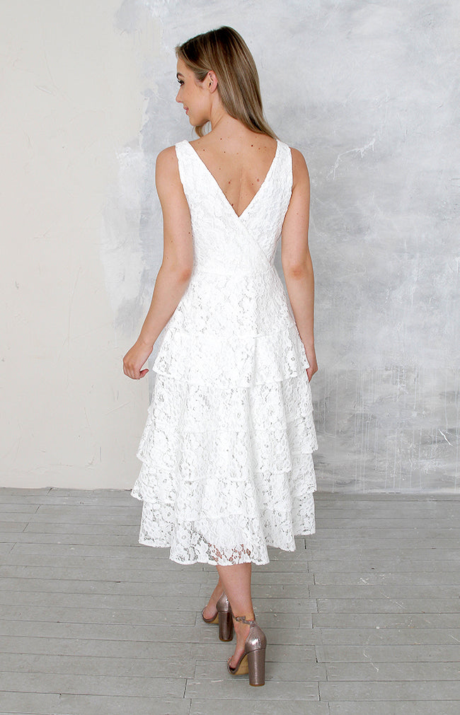 Sade Tiered Lace Midi Dress - Ivory