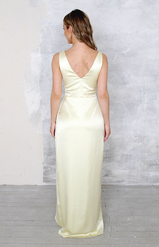 Fabia High Back Satin Gown - Lemon