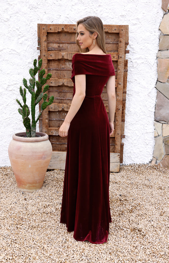 Yvette Velvet Gown - Burgundy