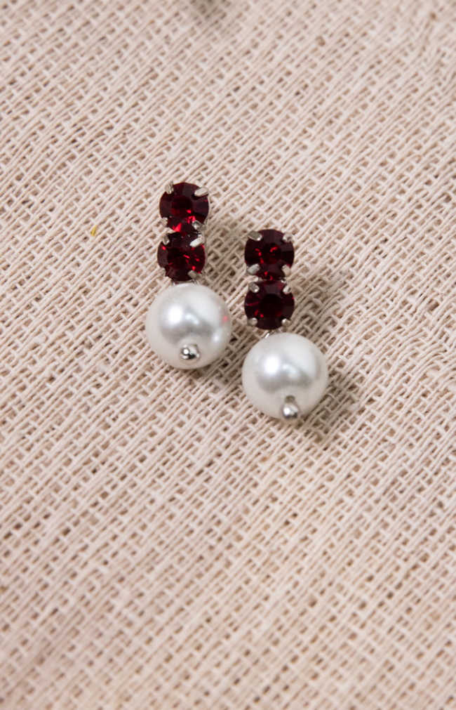 Clem Earrings - Wine & Pearl