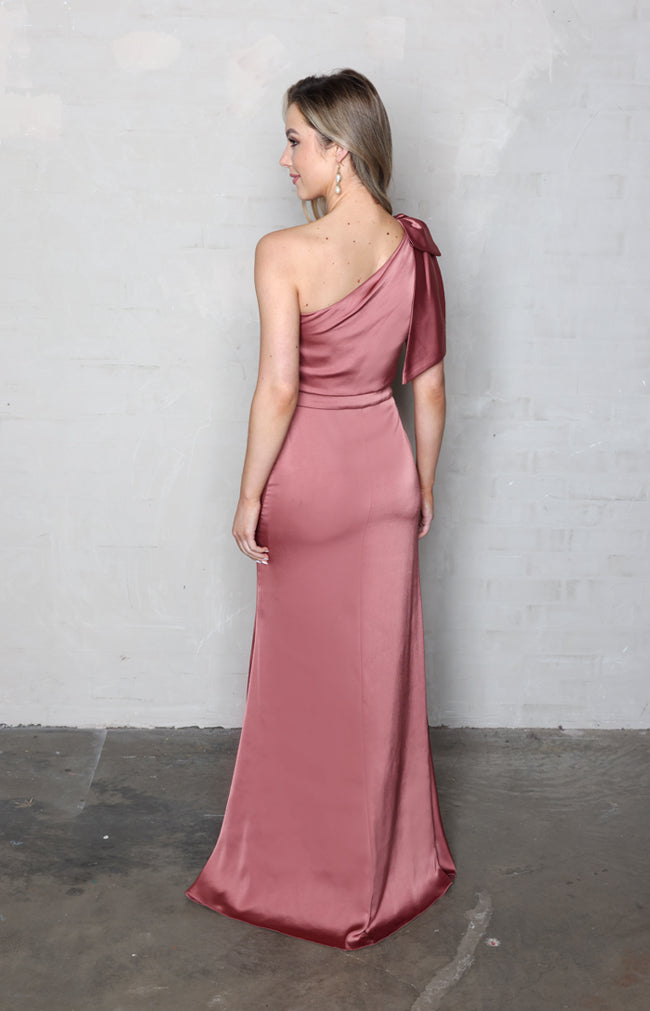 Fleur Satin Gown Detachable Bow - Marsala