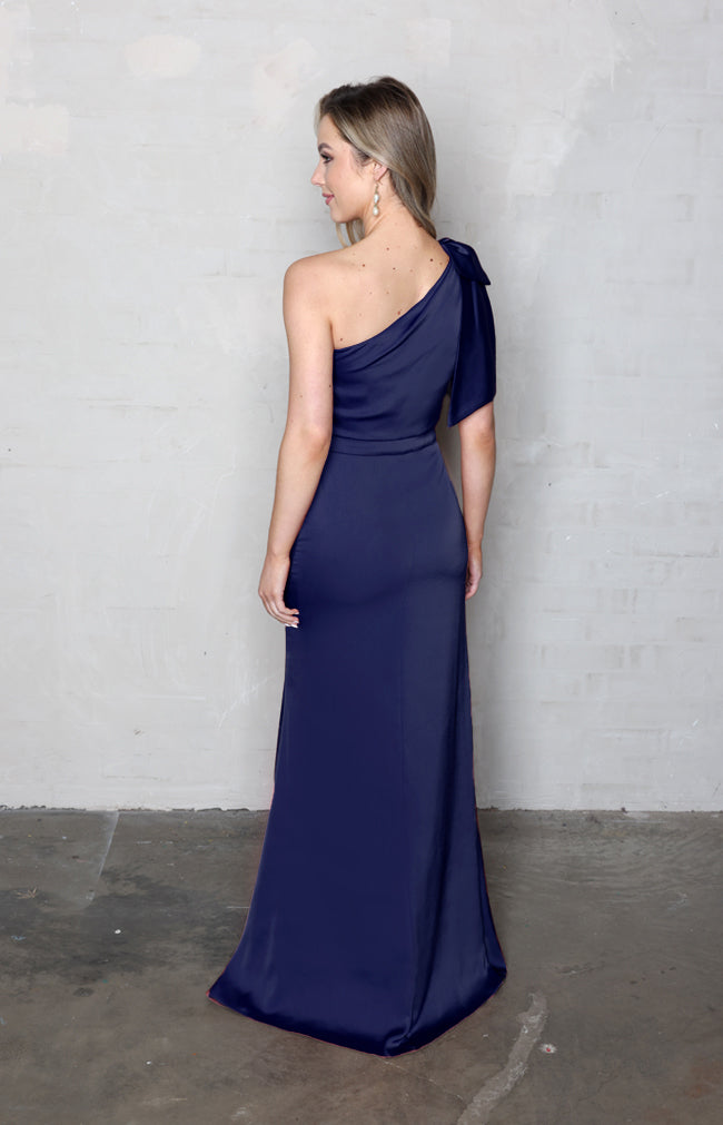 Fleur Satin Gown Detachable Bow - Midnight