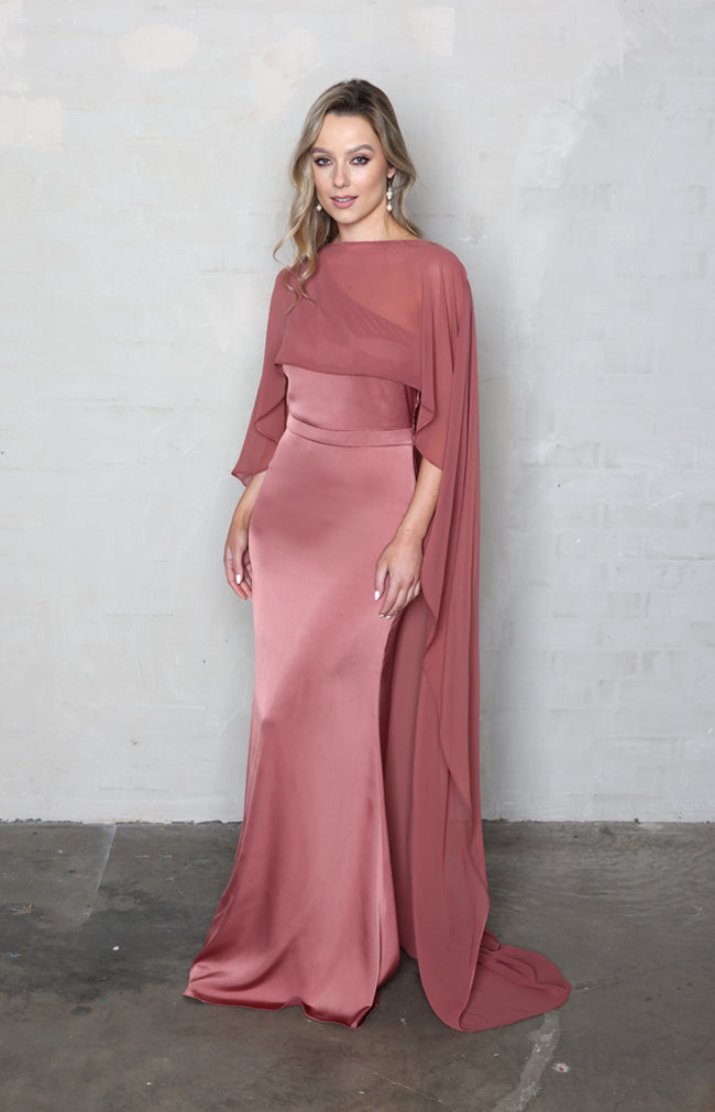 Fleur Satin Gown Detachable Bow - Marsala