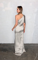 Fleur Satin Gown Detachable Bow - Silver
