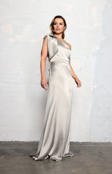 Fleur Satin Gown Detachable Bow - Silver