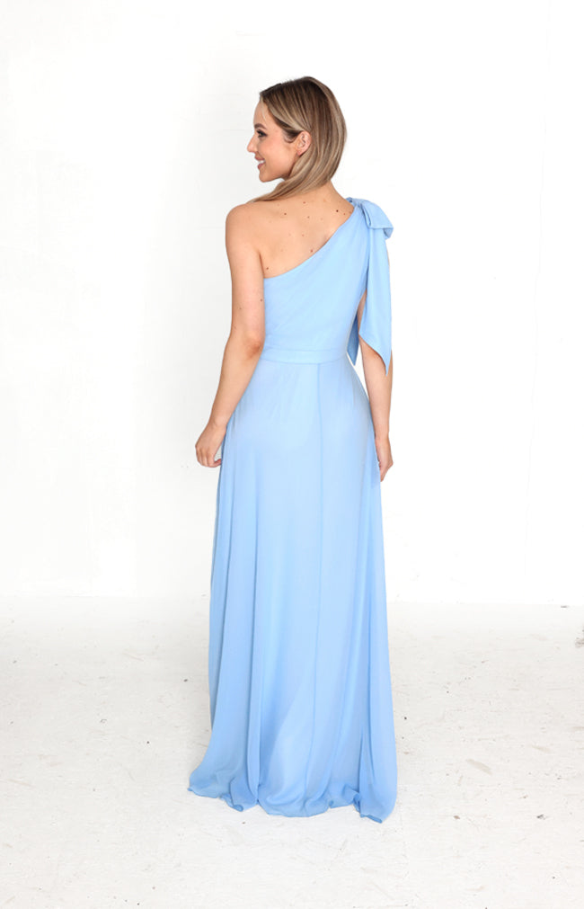 Fleur Chiffon Gown Detachable Bow - Cashmere Blue