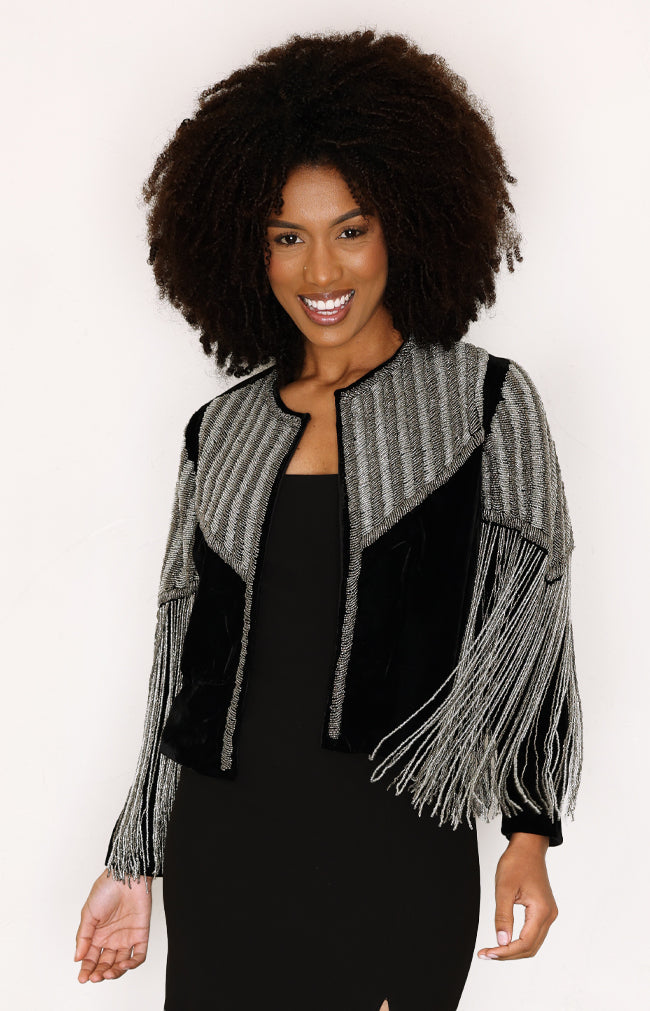 Rae Fringe Jacket  - Black/Silver