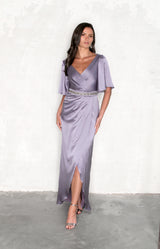 Renata High Back Satin Gown - Lavender
