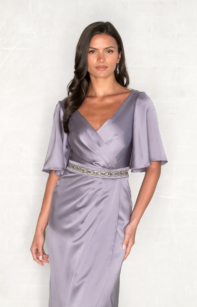 Renata High Back Satin Gown - Lavender