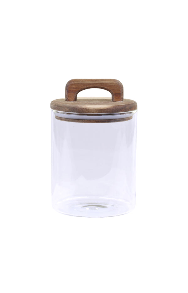 Glass storage jar with acacia lid - XS