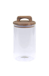 Glass storage jar with acacia lid - S