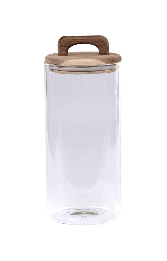 Glass storage jar with acacia lid - M