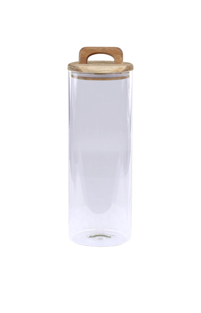 Glass storage jar with acacia lid - L