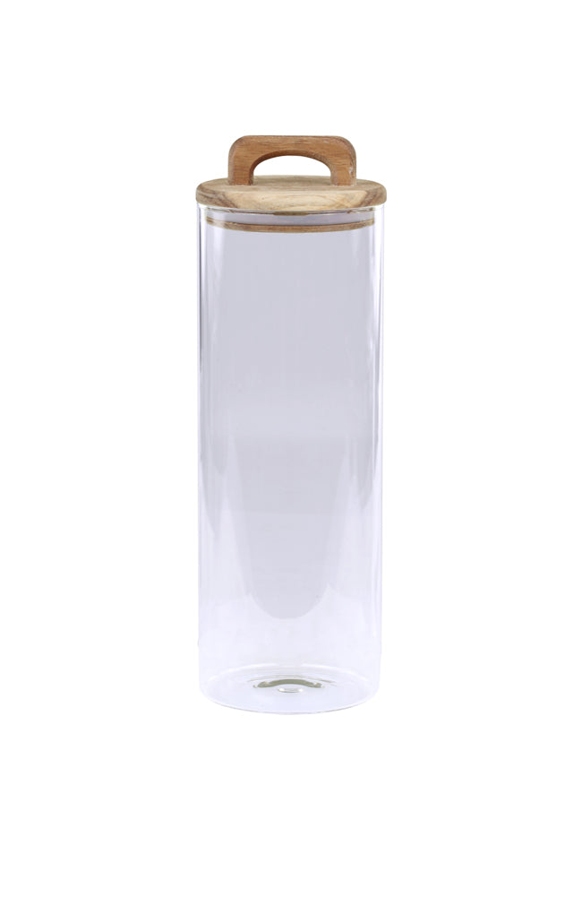 Glass storage jar with acacia lid - L