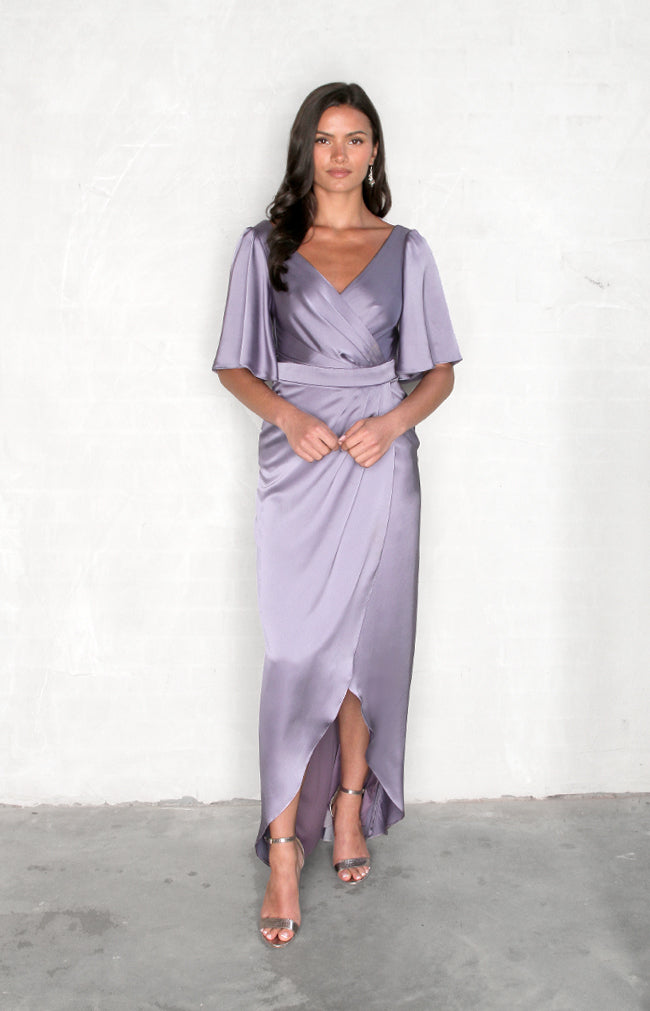 Renata High Back Satin Gown - Lavender
