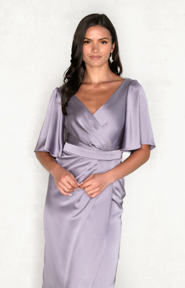 Renata High Back Satin Gown - Lavender