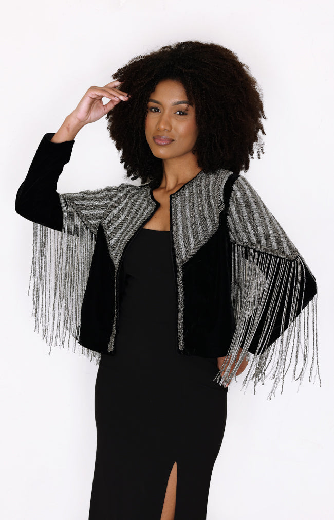 Rae Fringe Jacket  - Black/Silver