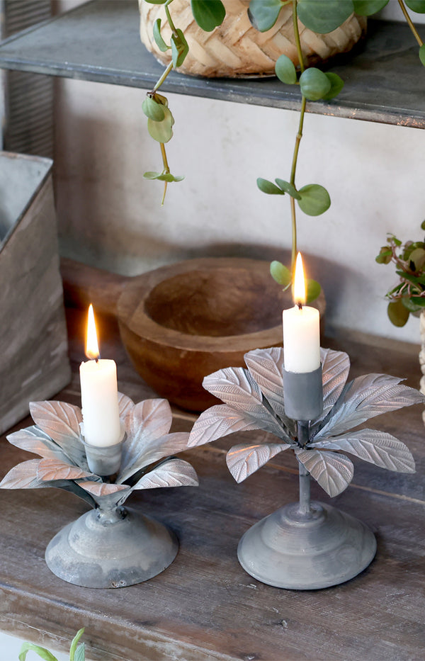 Small Flower Candlestick - Antique grey