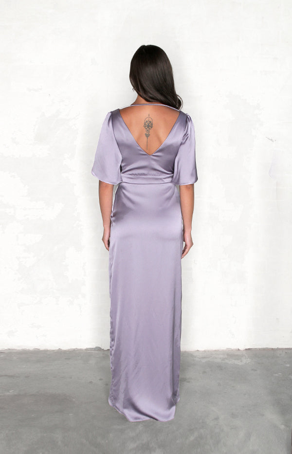 Renata High Back Satin Gown - Lavender