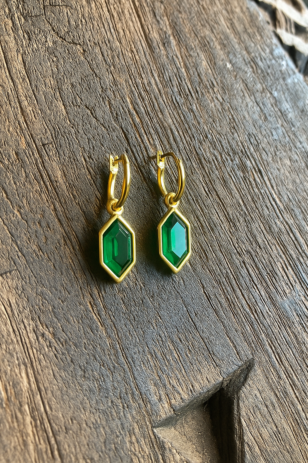 Gold Plated Abril Earrings - Lux Crystal Emerald