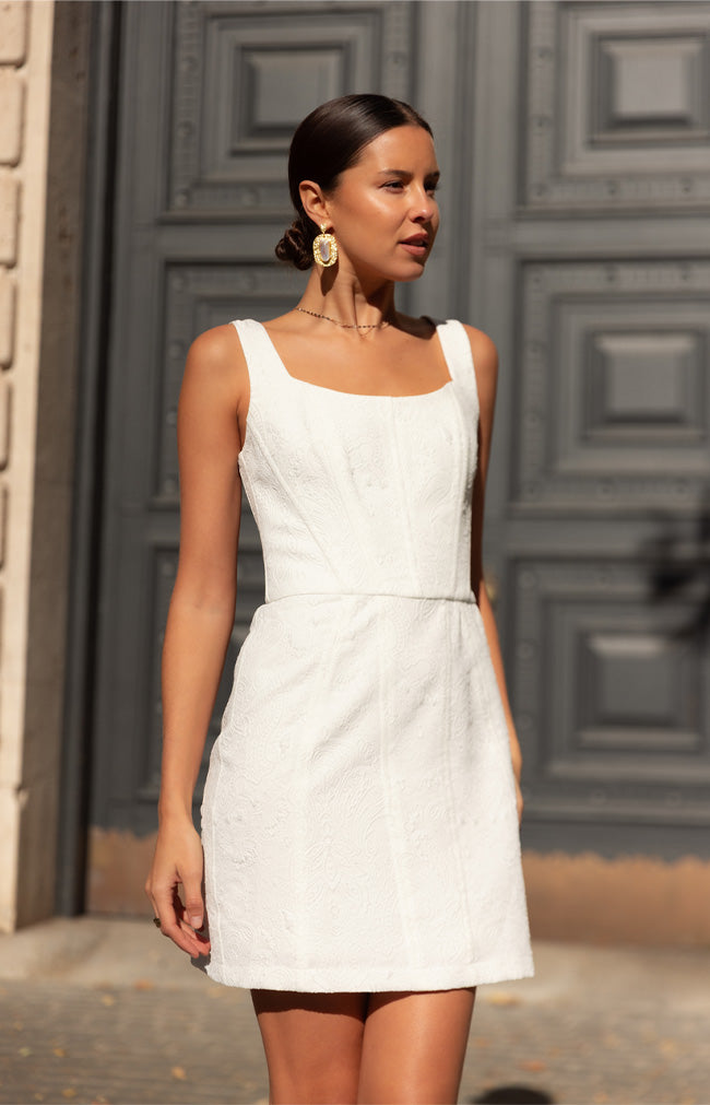 Aeren Jacquard Mini Dress - Ivory