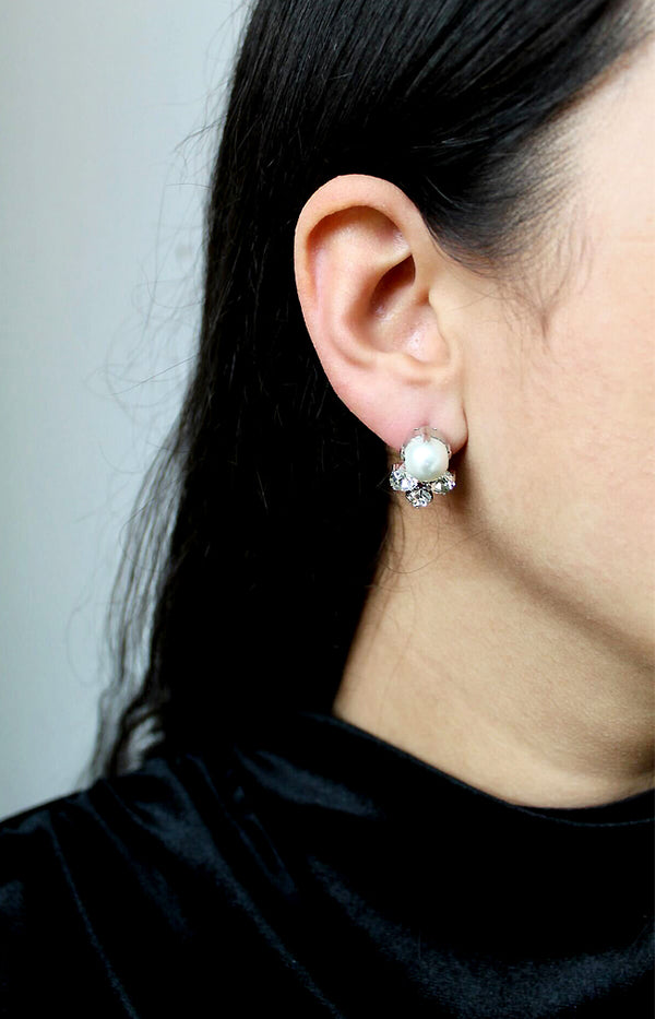 Amel Earrings - Pearl/Silver/Crystal