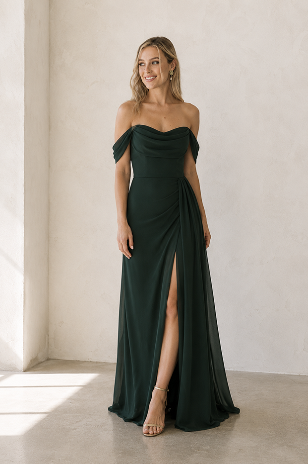 Austen Chiffon Gown - Forest Green