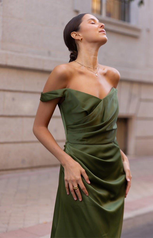 Deven Satin Gown - Olive