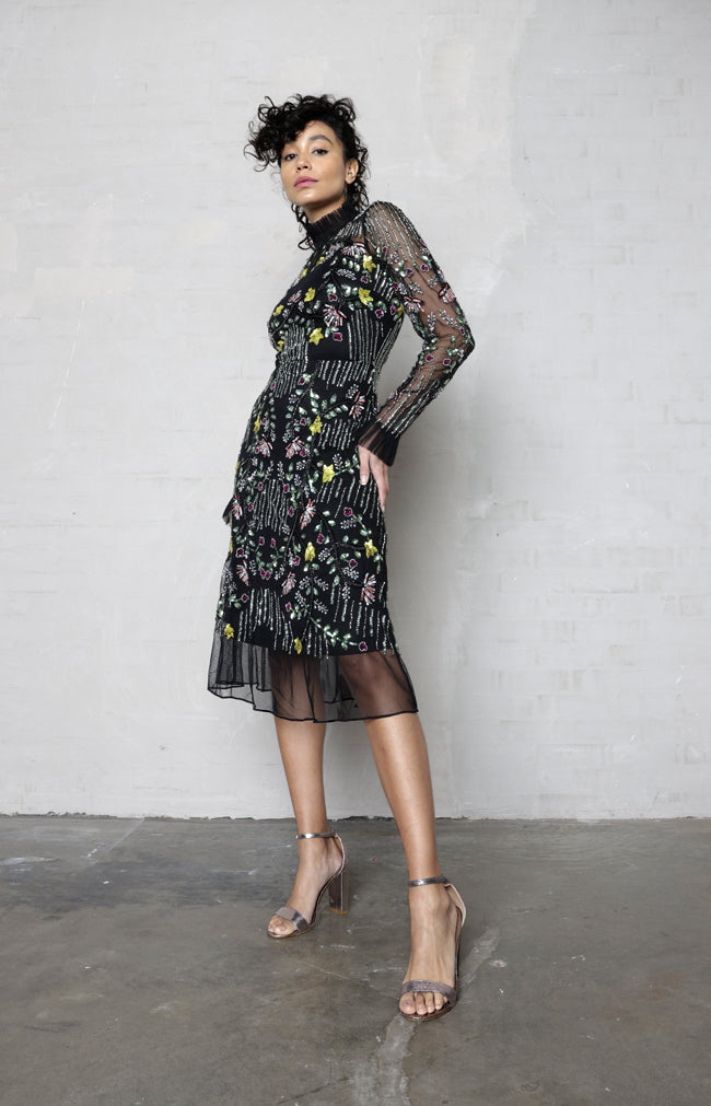 Sasha Hand Embellished Dress - Black Multi