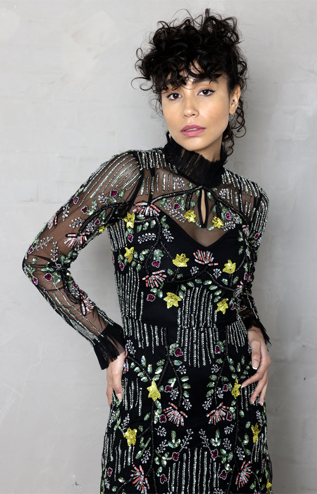 Sasha Hand Embellished Dress - Black Multi