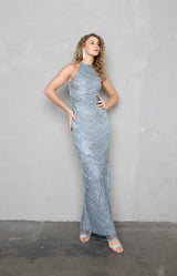 Finlay Hand Embellished Gown - Grey/Blue