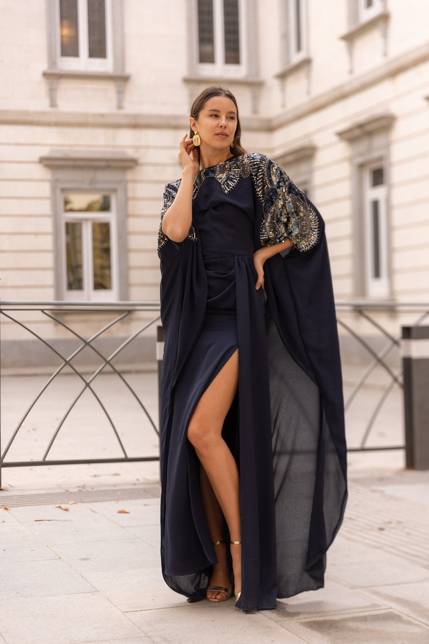 Taylor Hand Embellished Cape - Limited Edition Midnight