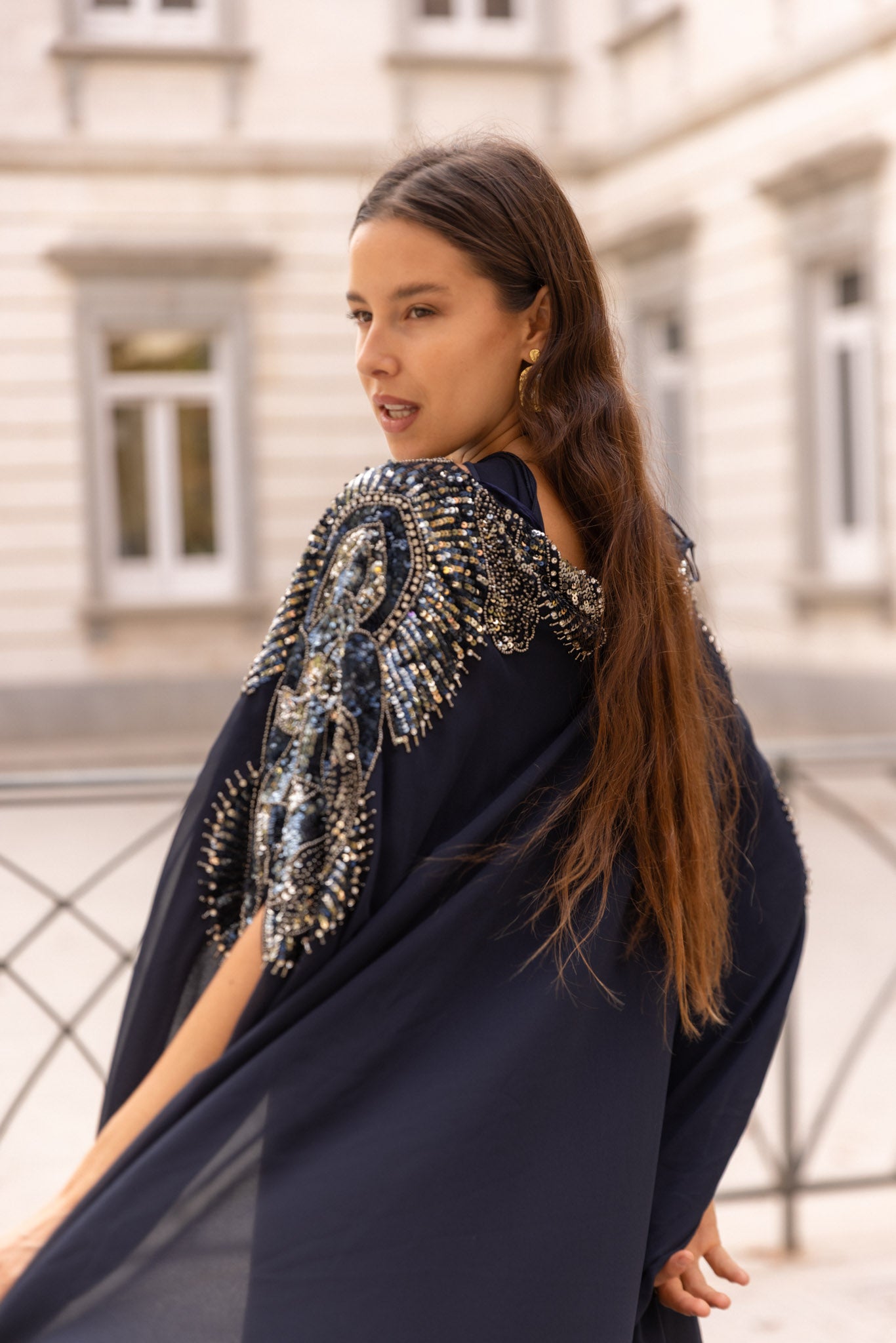 Taylor Hand Embellished Cape - Limited Edition Midnight