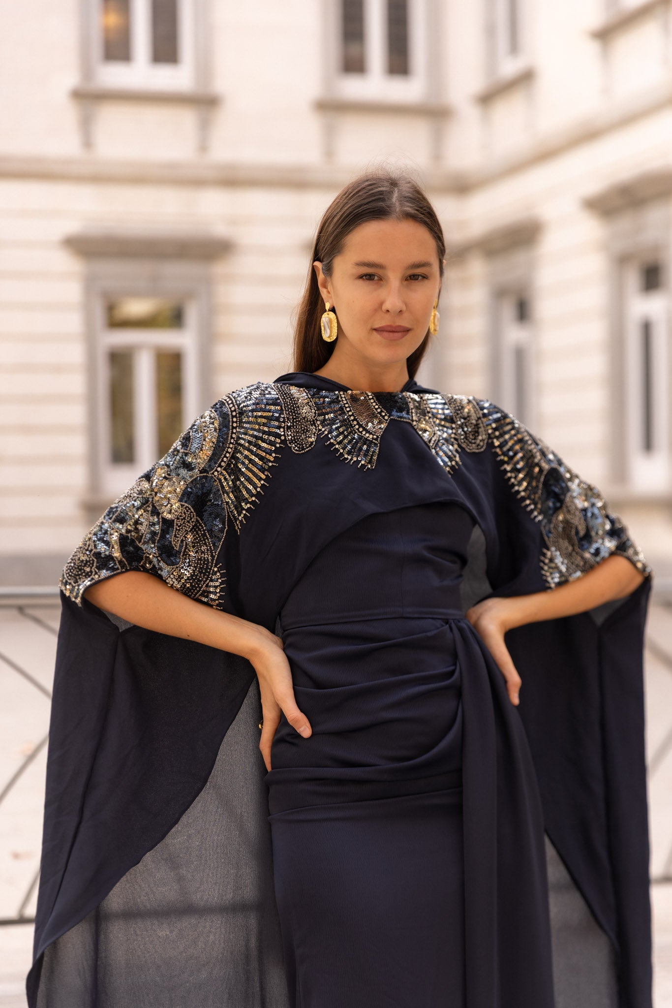 Taylor Hand Embellished Cape - Limited Edition Midnight