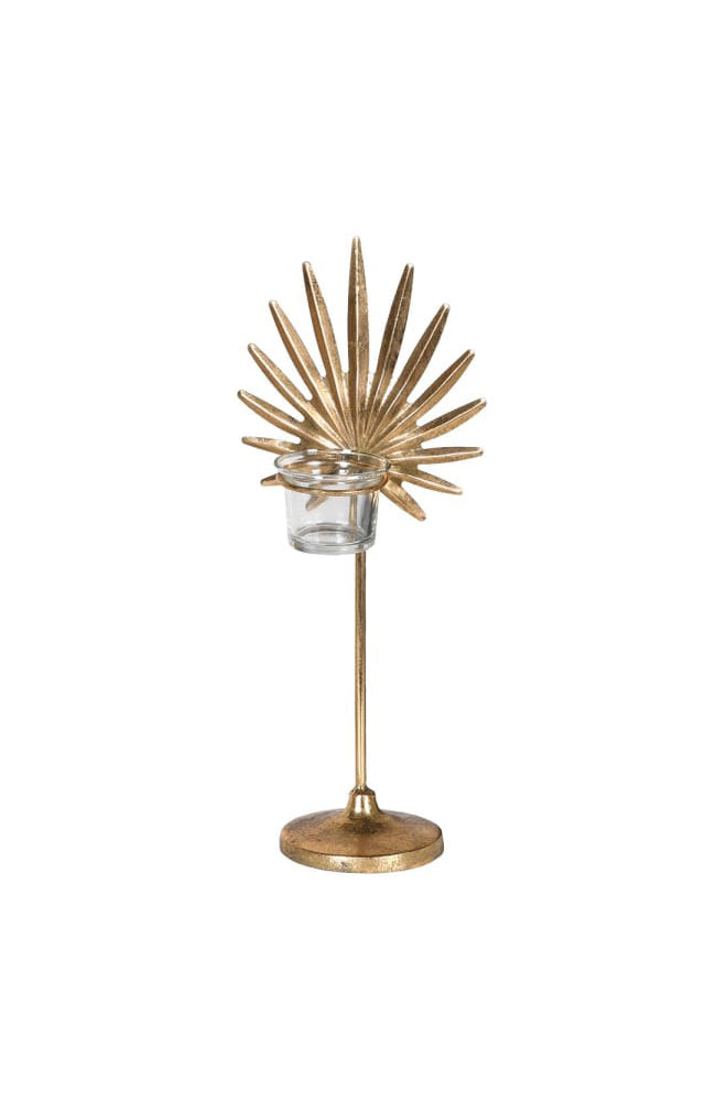 Gold palm candle holder - medium