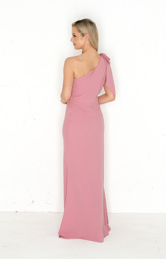 Fleur Crepe Gown Detachable Bow - Dusty Rose
