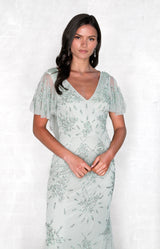 Annette Hand Beaded Gown - Sage