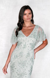 Annette Hand Beaded Gown - Sage