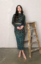Emily Hand Beaded Top - Forest Green