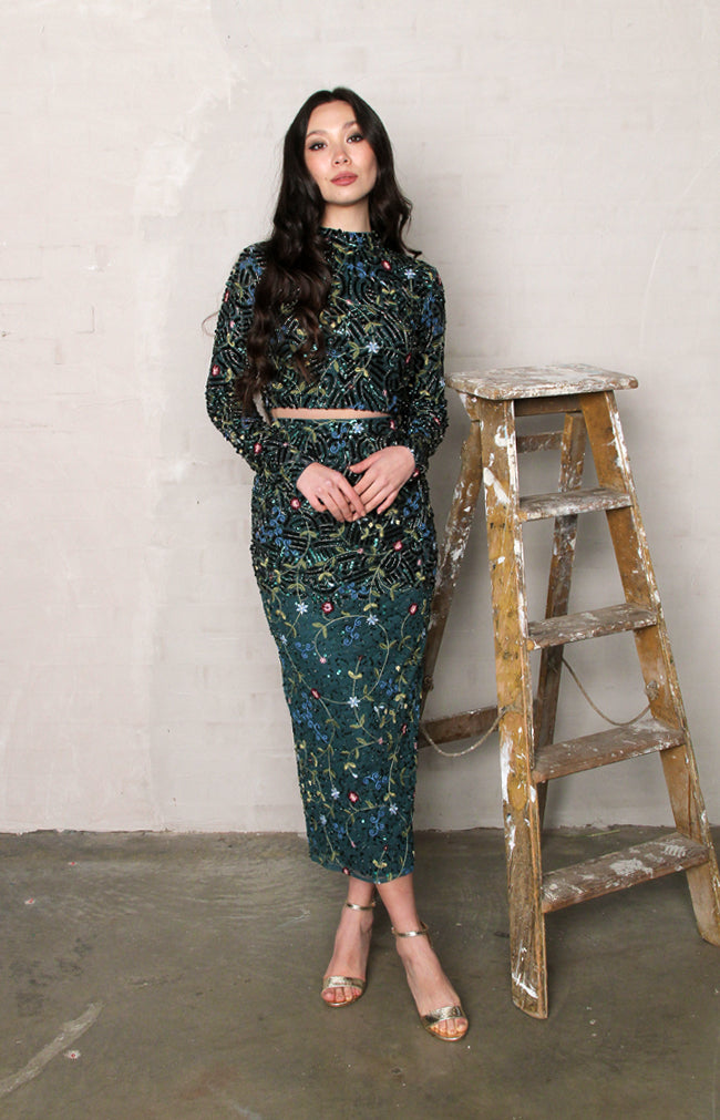 Emily Hand Beaded Top - Forest Green