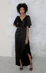 Renata High Back Satin Gown - Black