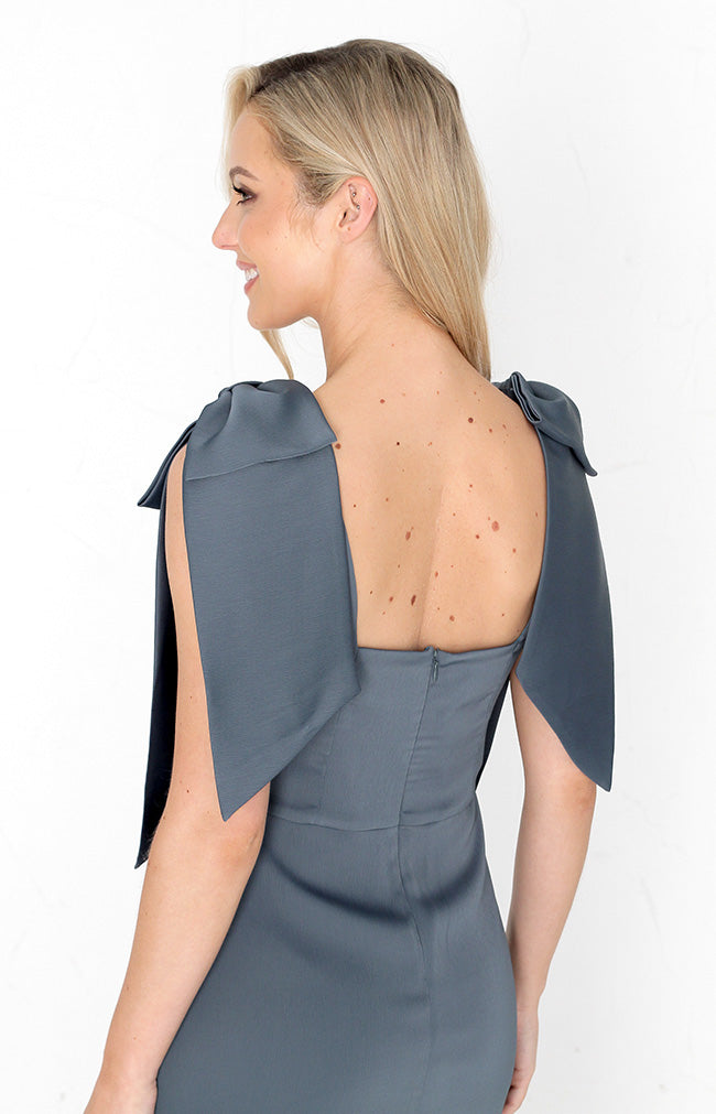 Edwina Satin Bow - Petrol
