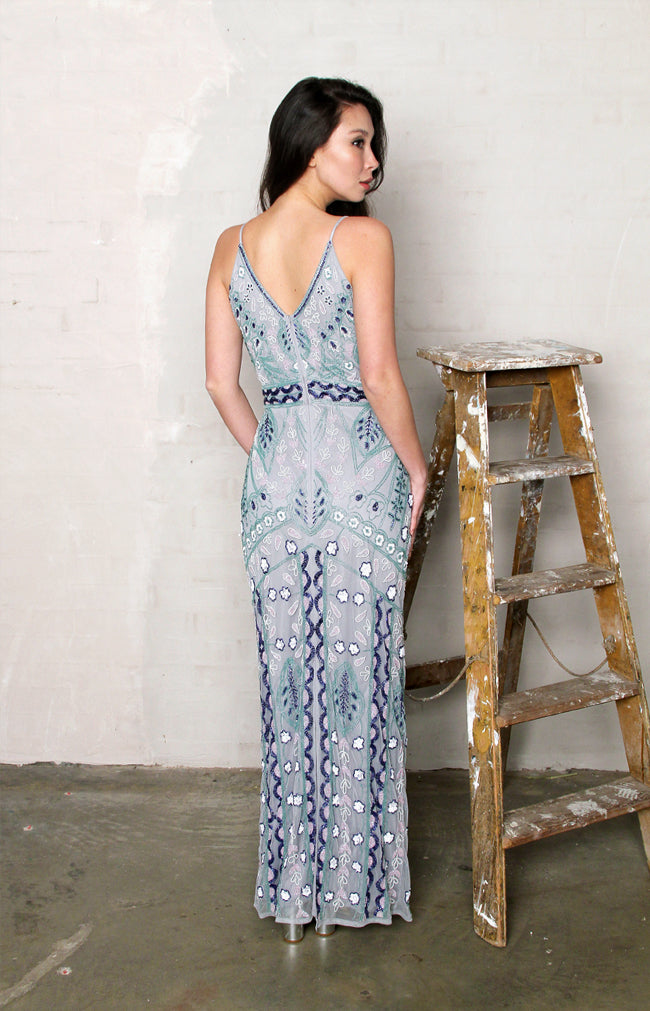 Olympia Hand Embellished Gown - Blue Multi
