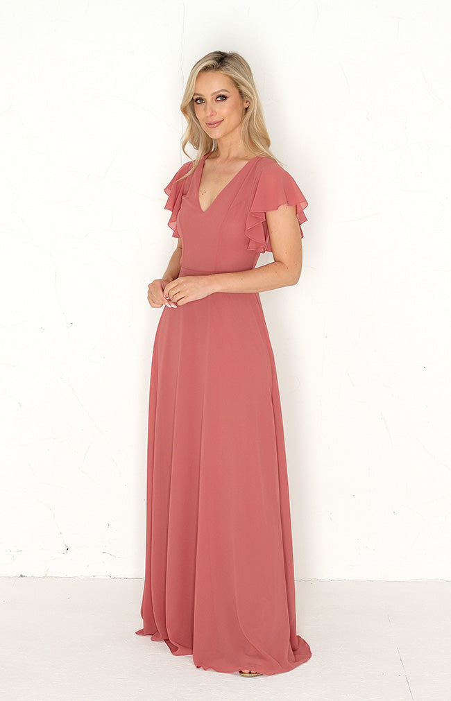 marsala dress bridesmaid A-Line Off-Shoulder Lace Open-Back Floor-Length Chiffon Dress M6404 by Clarisse 22 / Navy main image 0