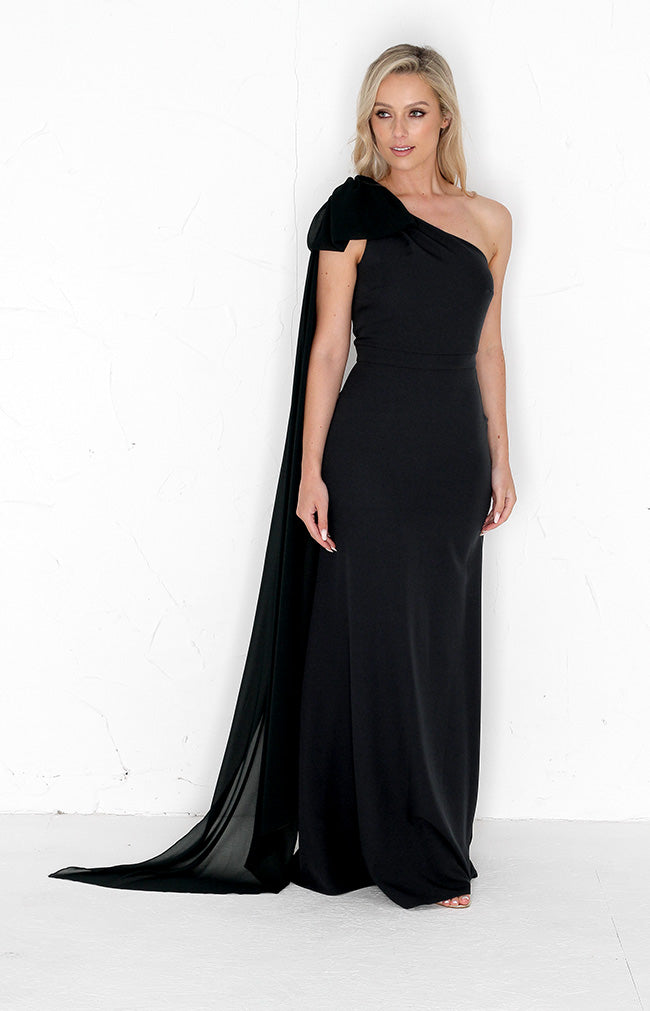 Fleur Crepe Gown Detachable Bow - Forest Green