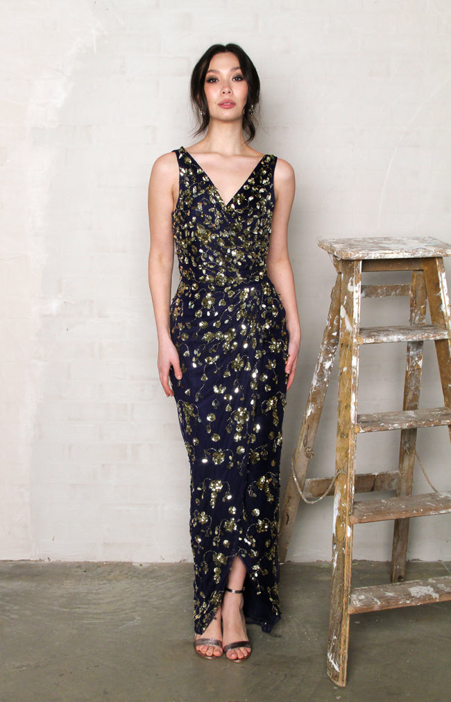 Freya Hand Embellished Gown - Midnight