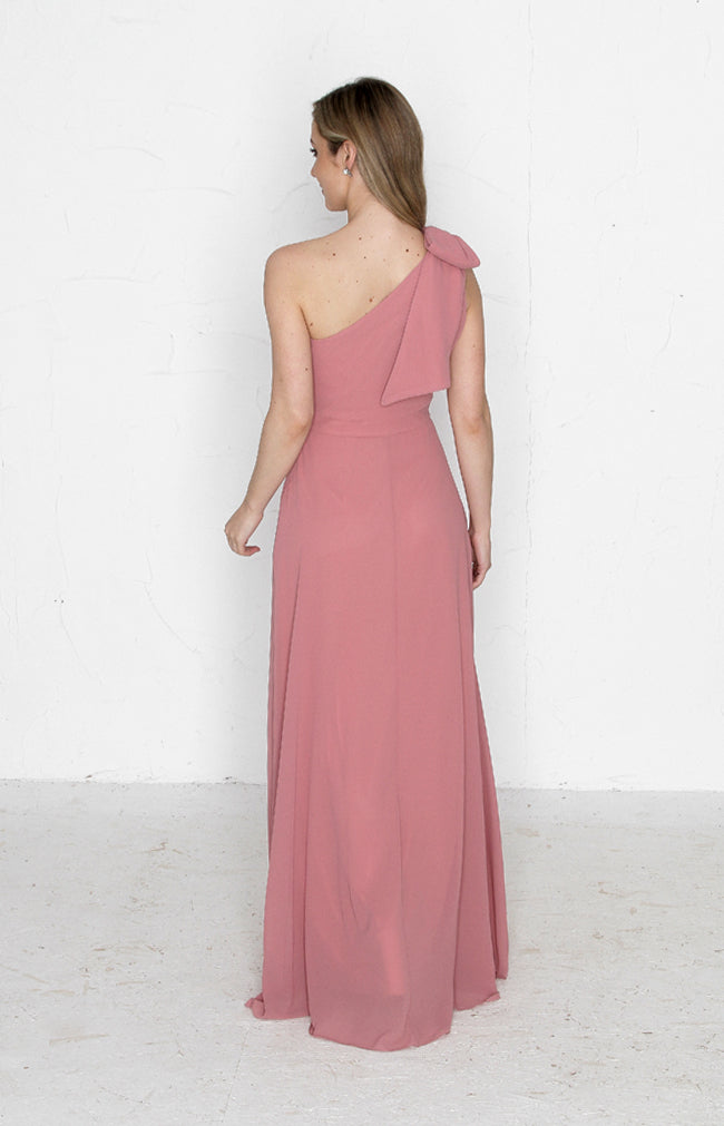 Fleur Chiffon Gown Detachable Bow - Dusty Rose