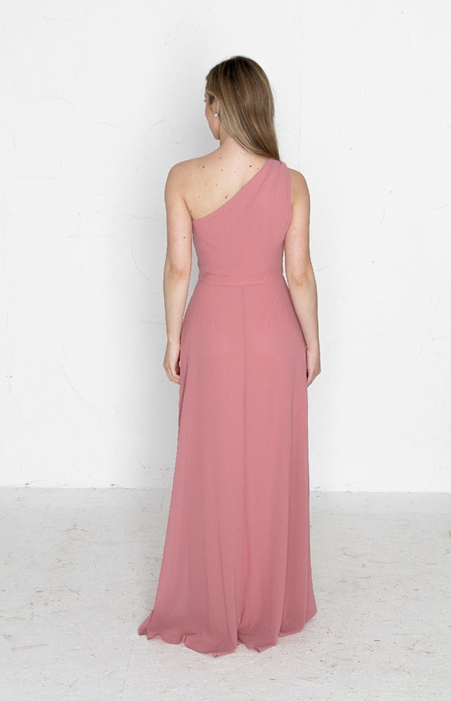 Fleur Chiffon Gown Detachable Bow - Dusty Rose